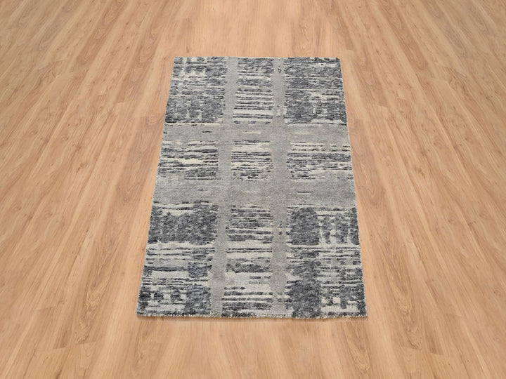 2'0" x 3'1" New Hand Knotted Grey Wool Rectangle Oriental Rug - MOA10264236