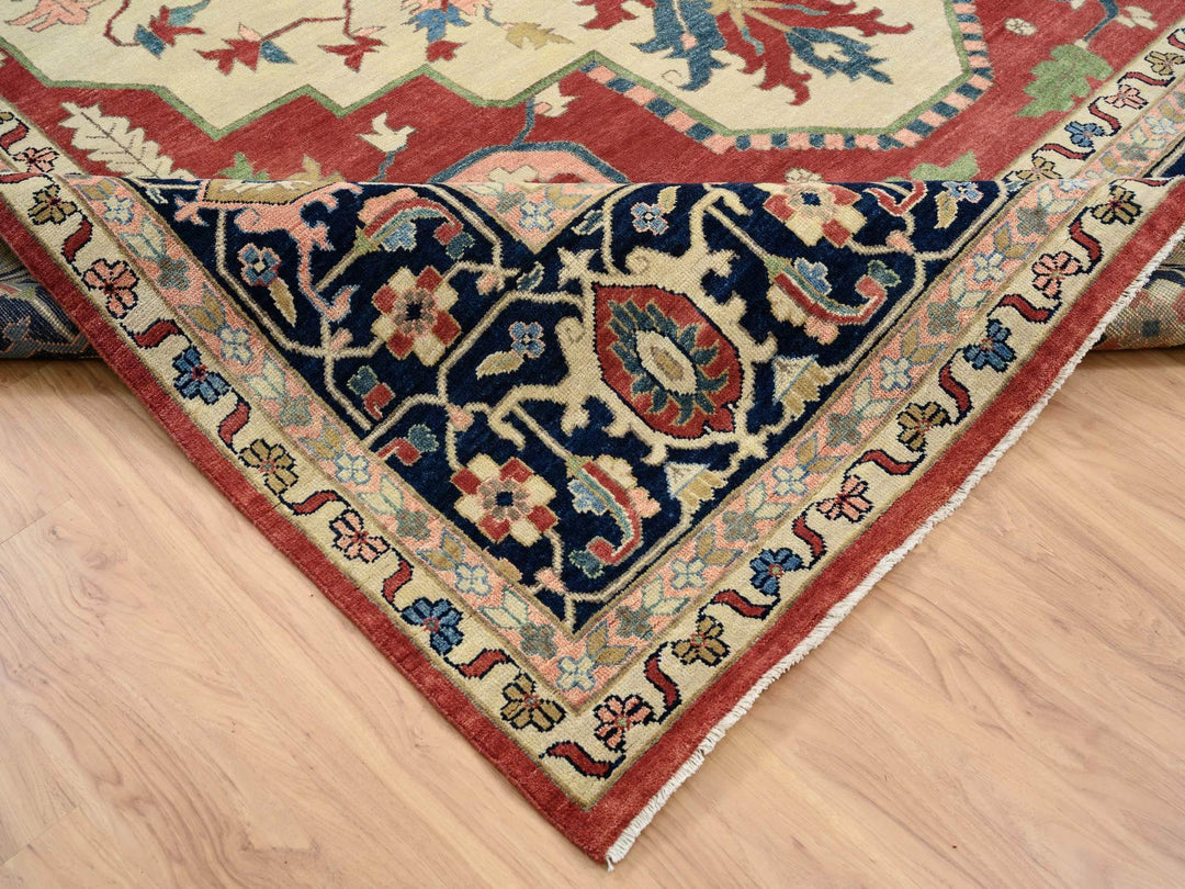 11'9" x 17'10" New Hand Knotted Ivory Wool Rectangle Oriental Rug - MOA10264244