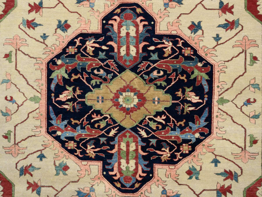 11'9" x 17'10" New Hand Knotted Ivory Wool Rectangle Oriental Rug - MOA10264244