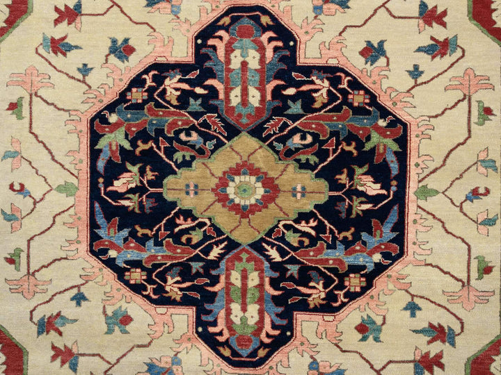 11'9" x 17'10" New Hand Knotted Ivory Wool Rectangle Oriental Rug - MOA10264244