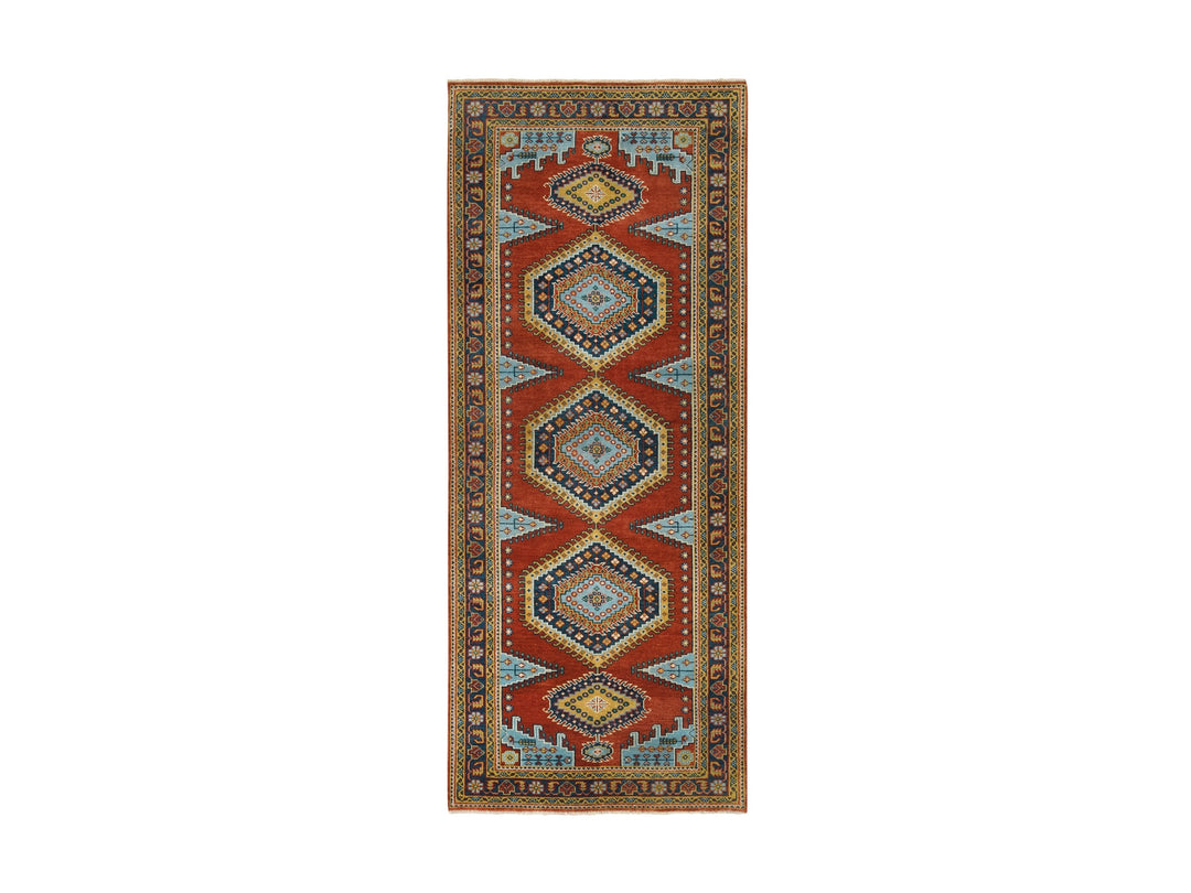 4'0" x 10'0" New Hand Knotted Red Wool Runner Oriental Rug - MOA10264256