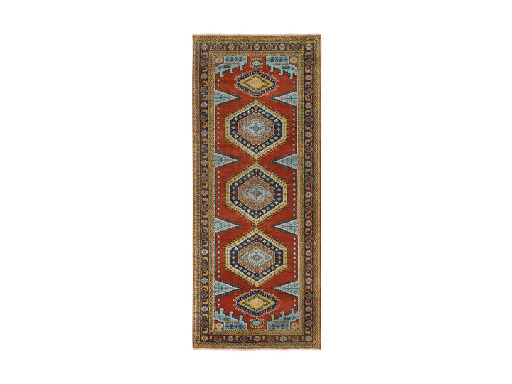 4'0" x 10'0" New Hand Knotted Red Wool Runner Oriental Rug - MOA10264256
