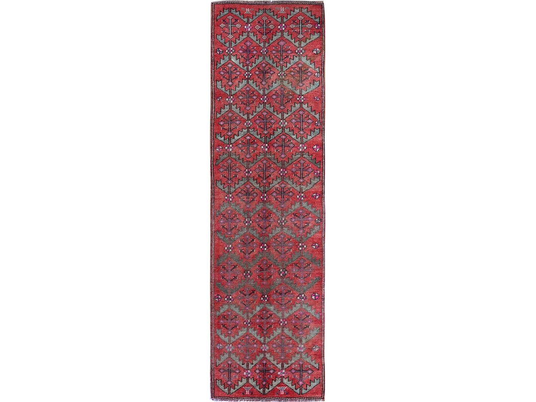 2'8" x 9'10" Vintage Hand Knotted Red Wool Runner Oriental Rug - MOA102642