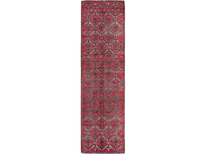 2'8" x 9'10" Vintage Hand Knotted Red Wool Runner Oriental Rug - MOA102642