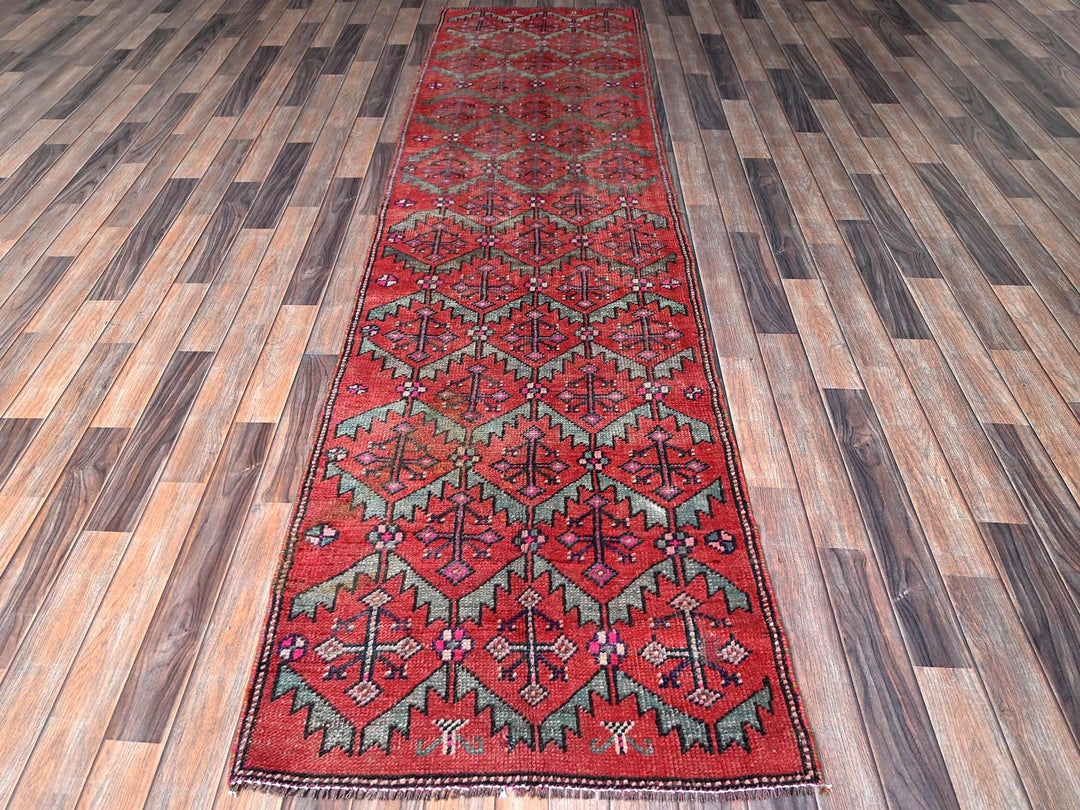 2'8" x 9'10" Vintage Hand Knotted Red Wool Runner Oriental Rug - MOA102642