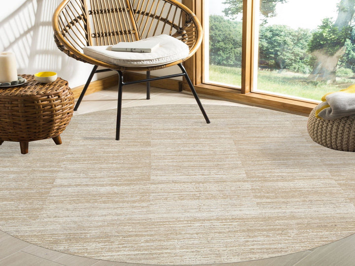 10'0" x 10'0" New Hand Loomed Beige Wool Round Oriental Rug - MOA10264308