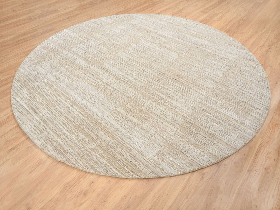 10'0" x 10'0" New Hand Loomed Beige Wool Round Oriental Rug - MOA10264308