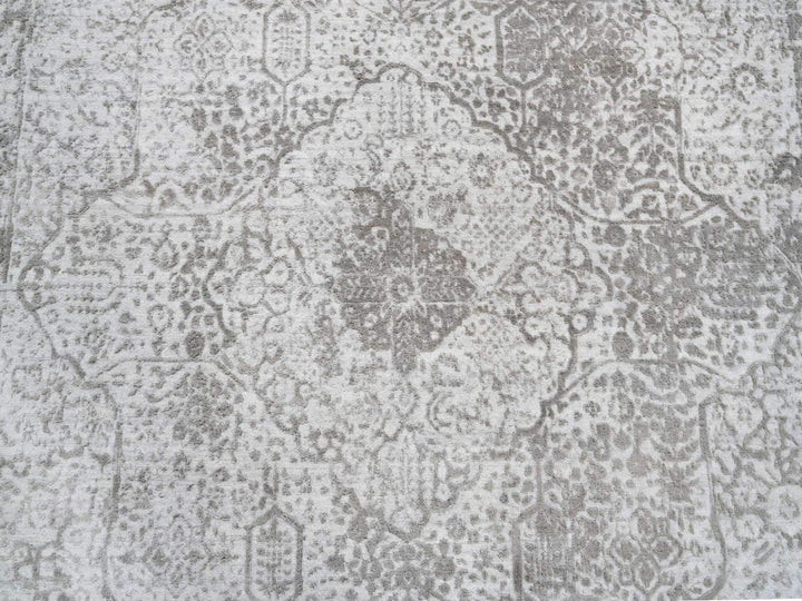 8'0" x 8'3" New Hand Knotted Grey Wool & Pure Silk Square Oriental Rug - MOA10264321