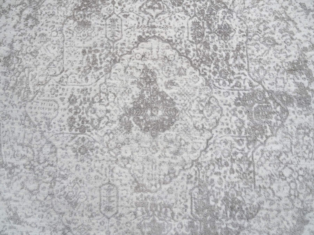 6'7" x 6'7" New Hand Knotted Grey Wool & Pure Silk Round Oriental Rug - MOA10264322