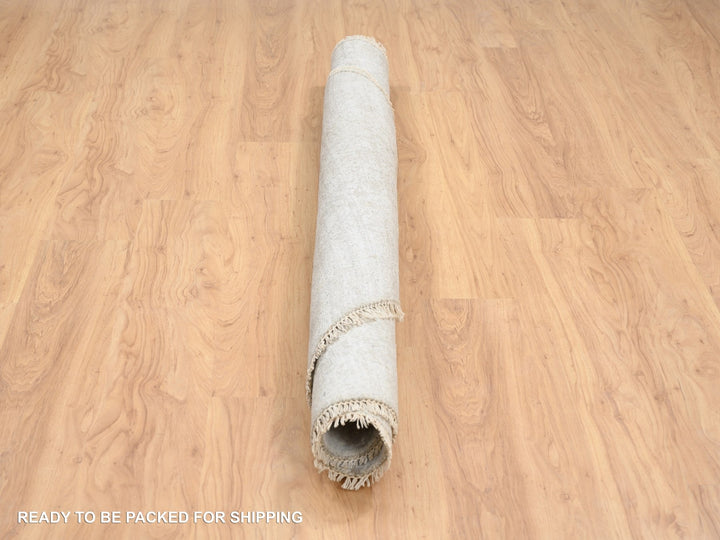 6'7" x 6'7" New Hand Knotted Grey Wool & Pure Silk Round Oriental Rug - MOA10264322