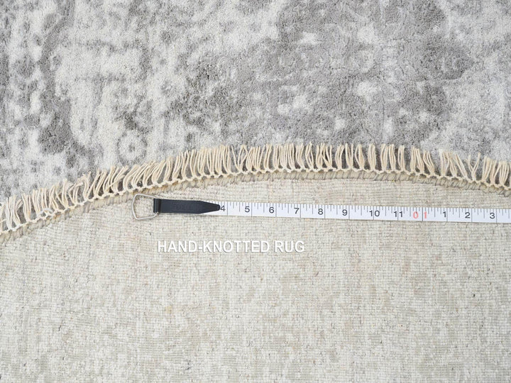 6'7" x 6'7" New Hand Knotted Grey Wool & Pure Silk Round Oriental Rug - MOA10264322