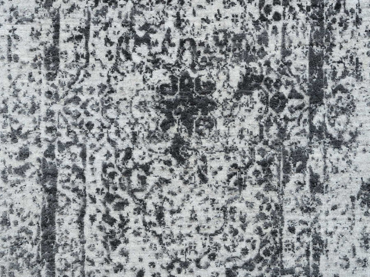 2'7" x 8'2" New Hand Knotted Grey Wool & Pure Silk Runner Oriental Rug - MOA10264324
