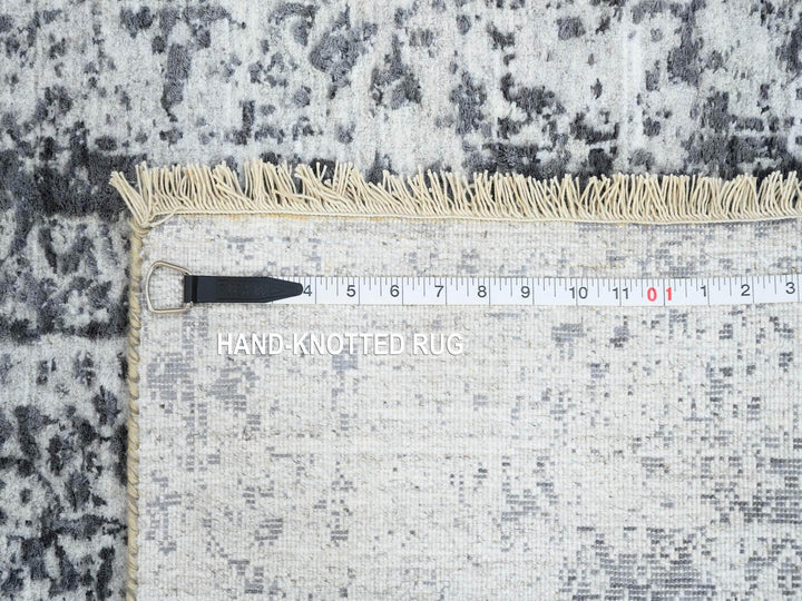 2'7" x 8'2" New Hand Knotted Grey Wool & Pure Silk Runner Oriental Rug - MOA10264324