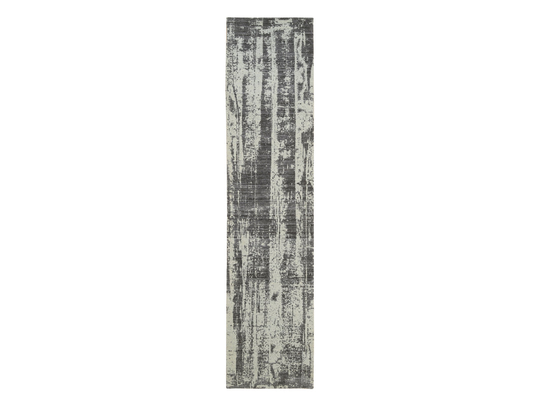 2'6" x 11'10" New Hand Loomed Black Wool & Pure Silk Runner Oriental Rug - MOA10264327