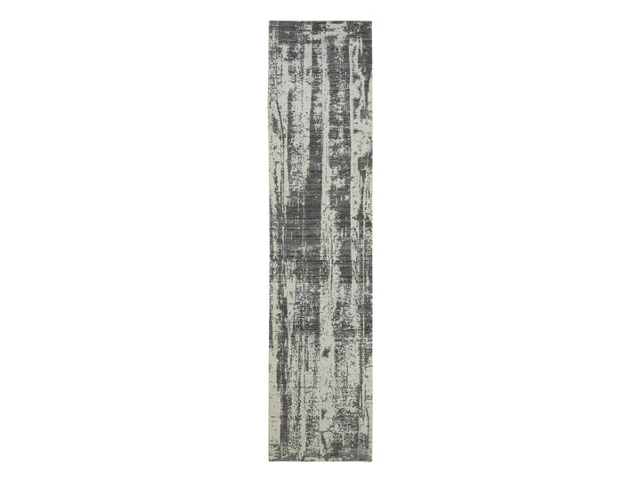 2'6" x 11'10" New Hand Loomed Black Wool & Pure Silk Runner Oriental Rug - MOA10264327
