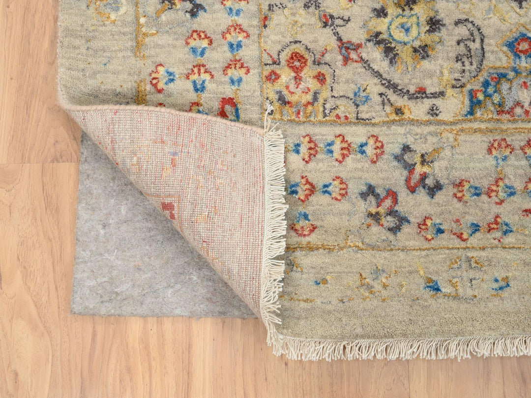 8'0" x 8'1" New Hand Knotted Beige Wool & Pure Silk Square Oriental Rug - MOA10264330