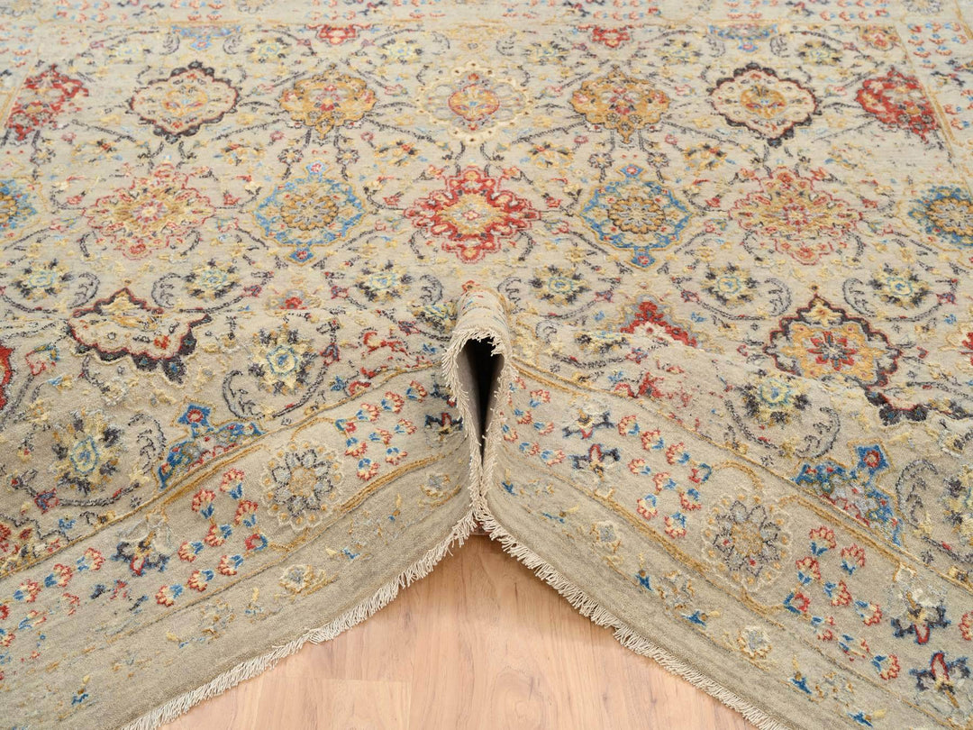 8'0" x 8'1" New Hand Knotted Beige Wool & Pure Silk Square Oriental Rug - MOA10264330