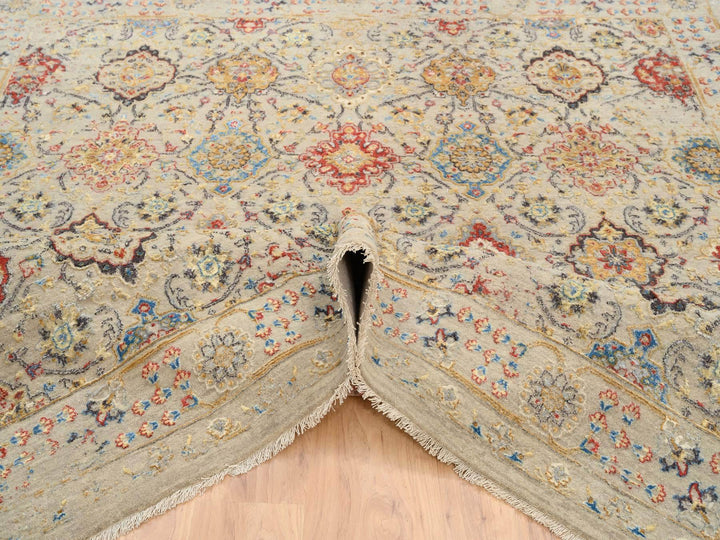 8'0" x 8'1" New Hand Knotted Beige Wool & Pure Silk Square Oriental Rug - MOA10264330