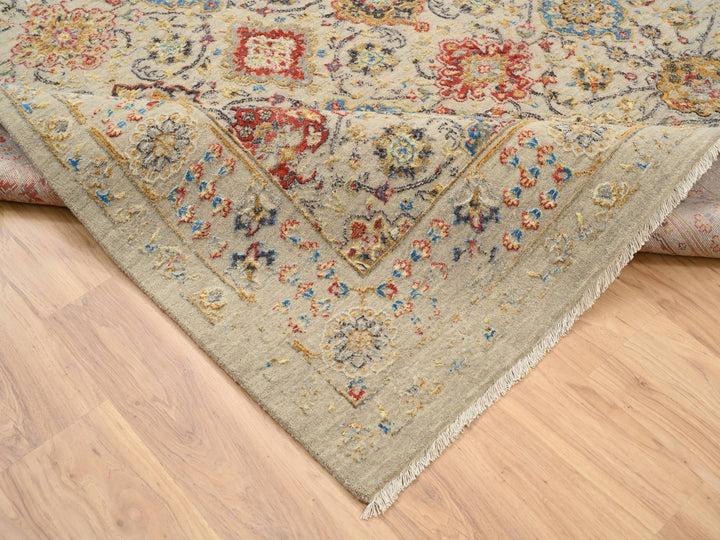 8'0" x 8'1" New Hand Knotted Beige Wool & Pure Silk Square Oriental Rug - MOA10264330