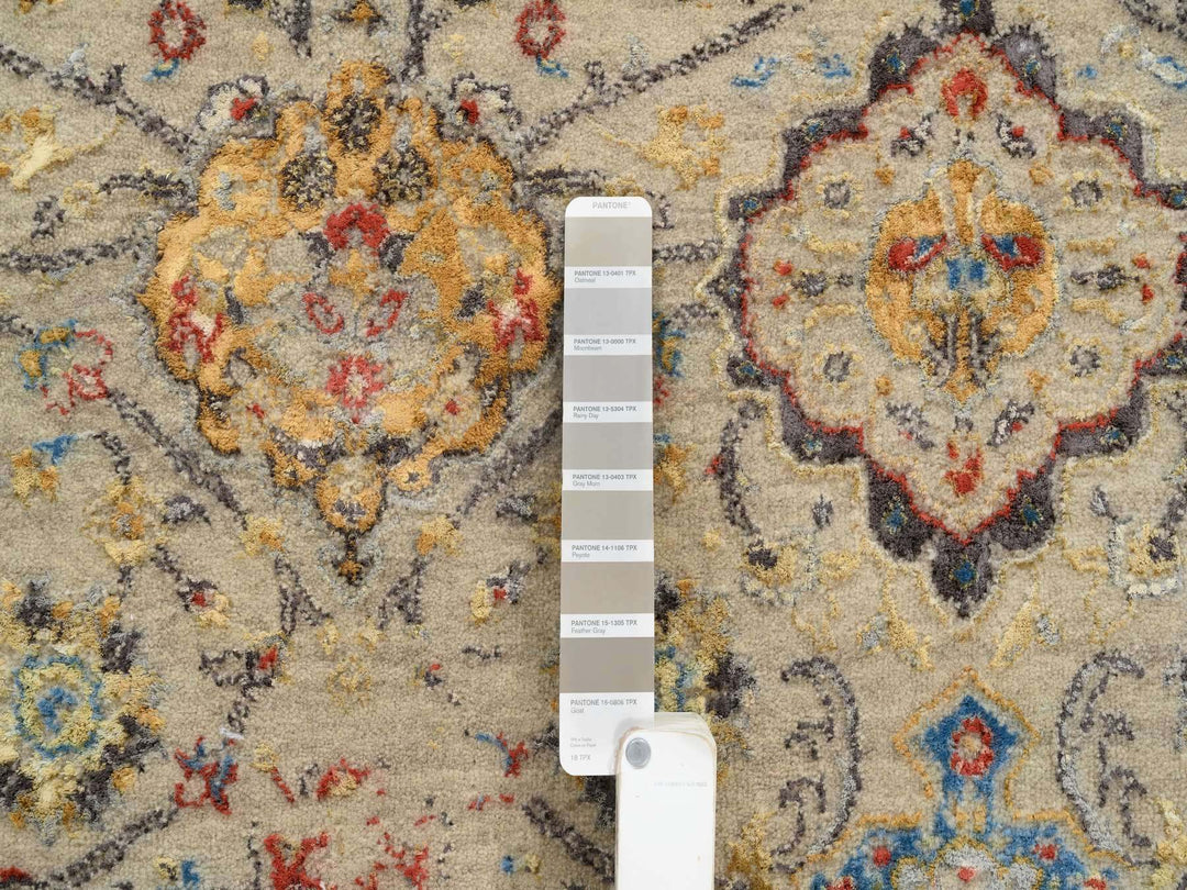 8'0" x 8'1" New Hand Knotted Beige Wool & Pure Silk Square Oriental Rug - MOA10264330