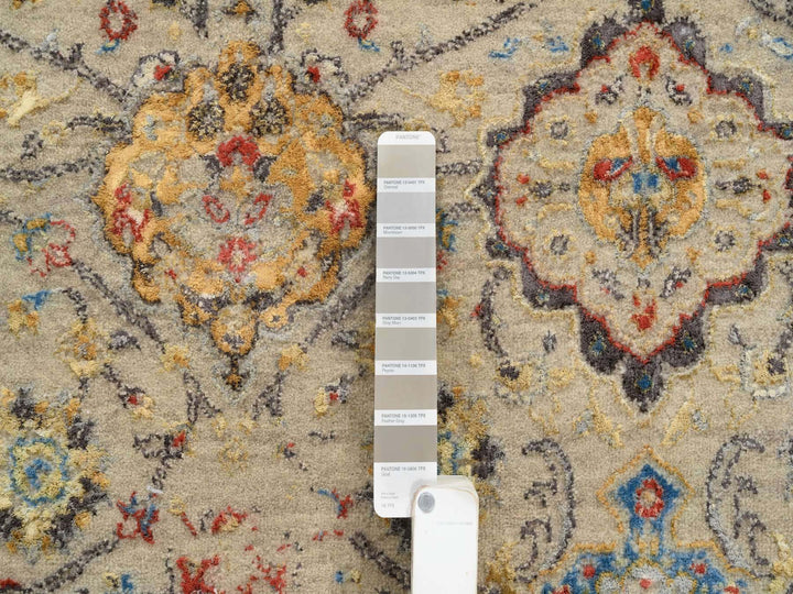8'0" x 8'1" New Hand Knotted Beige Wool & Pure Silk Square Oriental Rug - MOA10264330