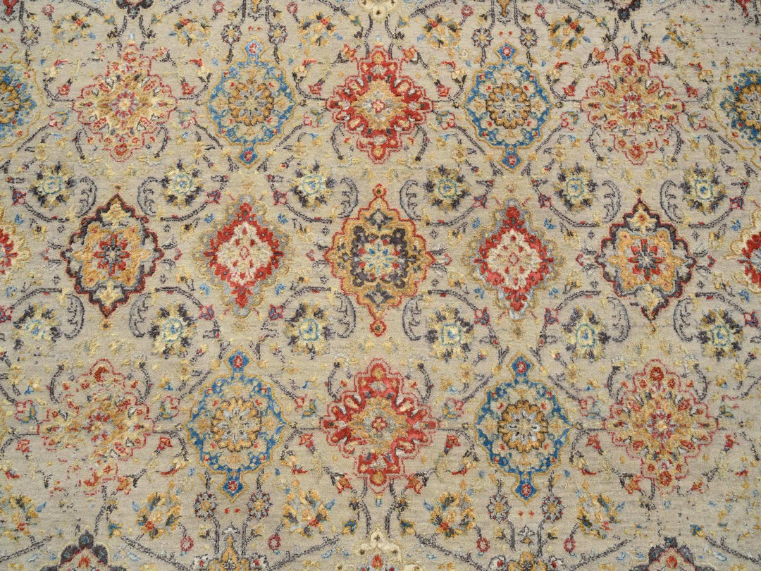 8'0" x 8'1" New Hand Knotted Beige Wool & Pure Silk Square Oriental Rug - MOA10264330