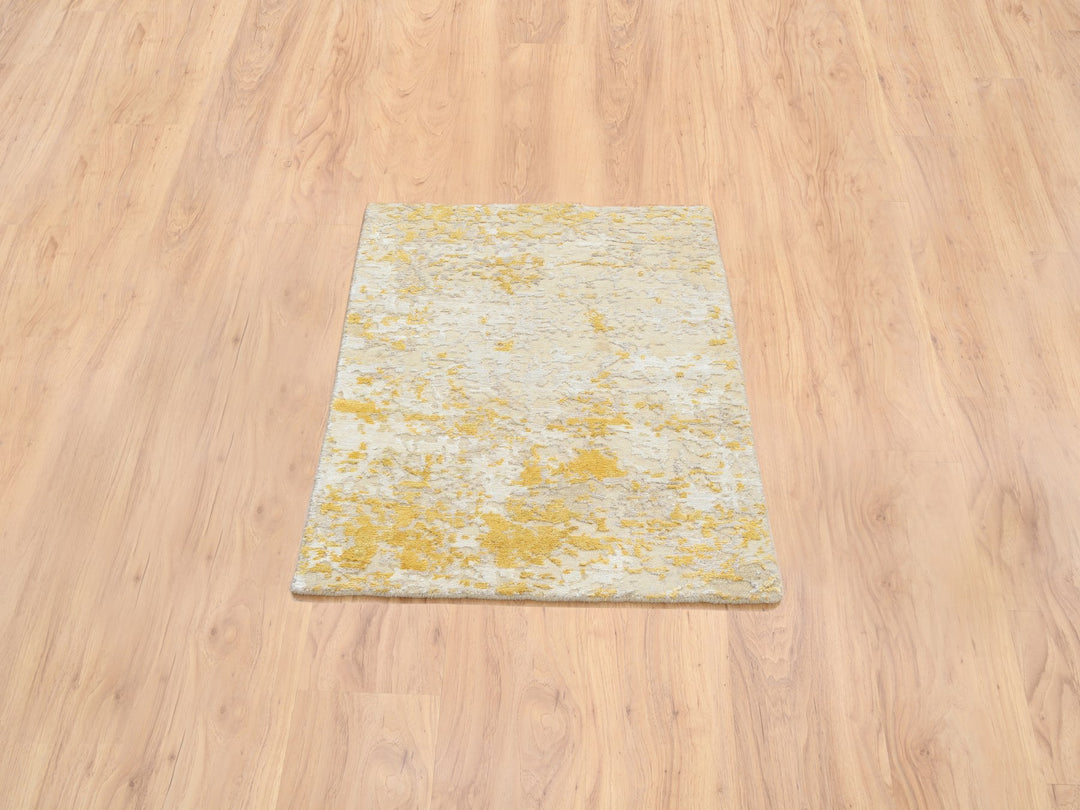 2'0" x 2'9" New Hand Knotted Yellow Wool & Silk Rectangle Oriental Rug - MOA10264344