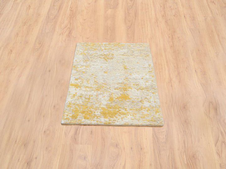 2'0" x 2'9" New Hand Knotted Yellow Wool & Silk Rectangle Oriental Rug - MOA10264344