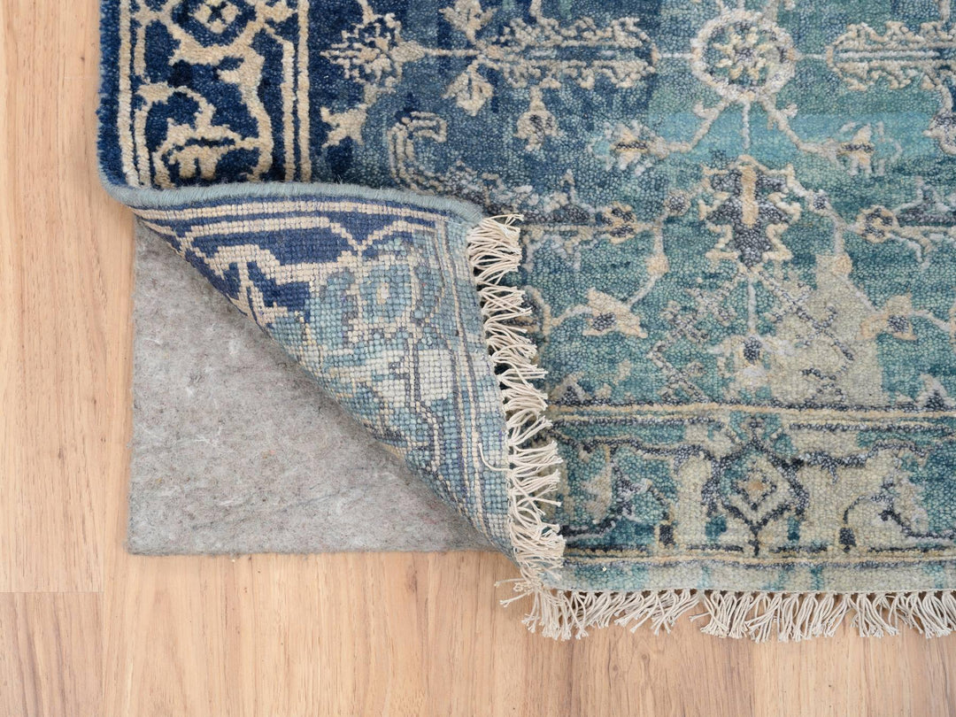 2'7" x 10'0" New Hand Knotted Teal Wool & Silk Runner Oriental Rug - MOA10264356