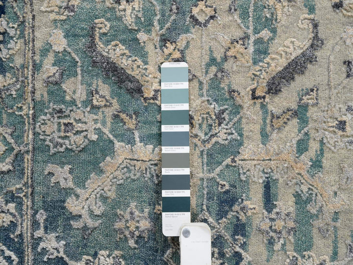 2'7" x 10'0" New Hand Knotted Teal Wool & Silk Runner Oriental Rug - MOA10264356