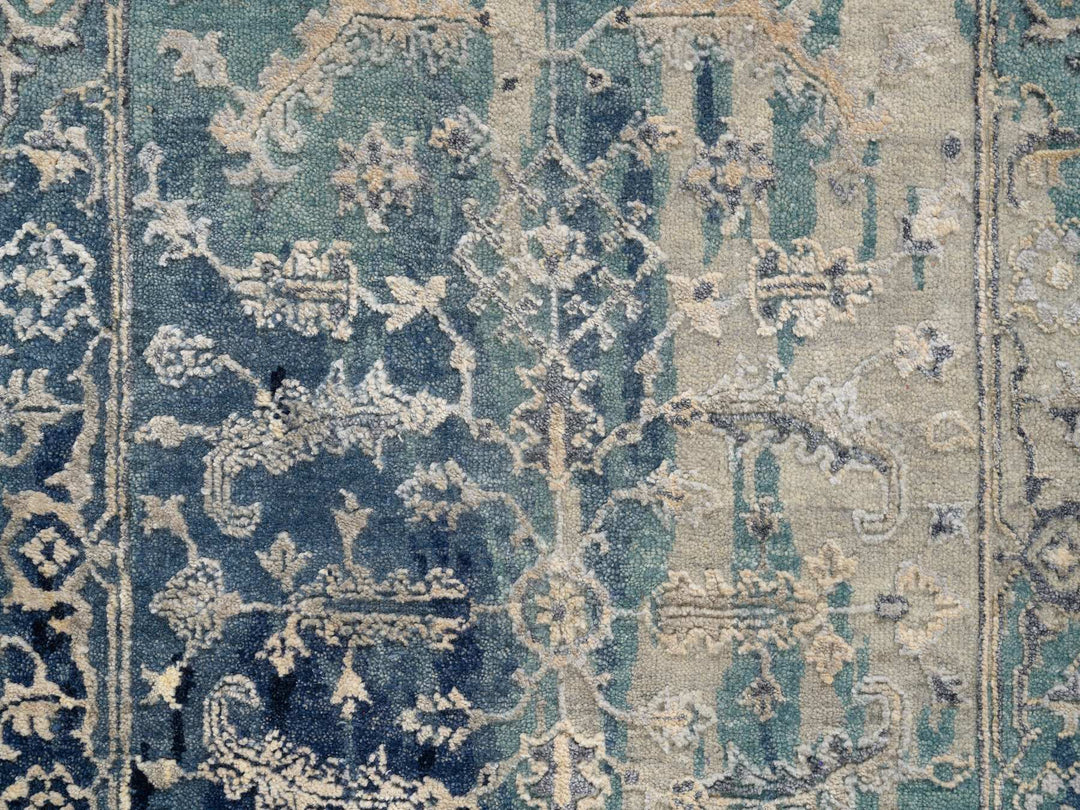 2'7" x 10'0" New Hand Knotted Teal Wool & Silk Runner Oriental Rug - MOA10264356