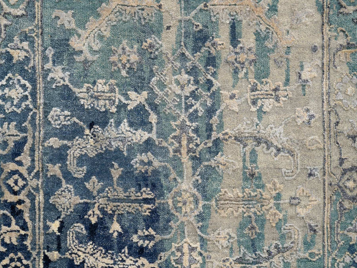 2'7" x 10'0" New Hand Knotted Teal Wool & Silk Runner Oriental Rug - MOA10264356
