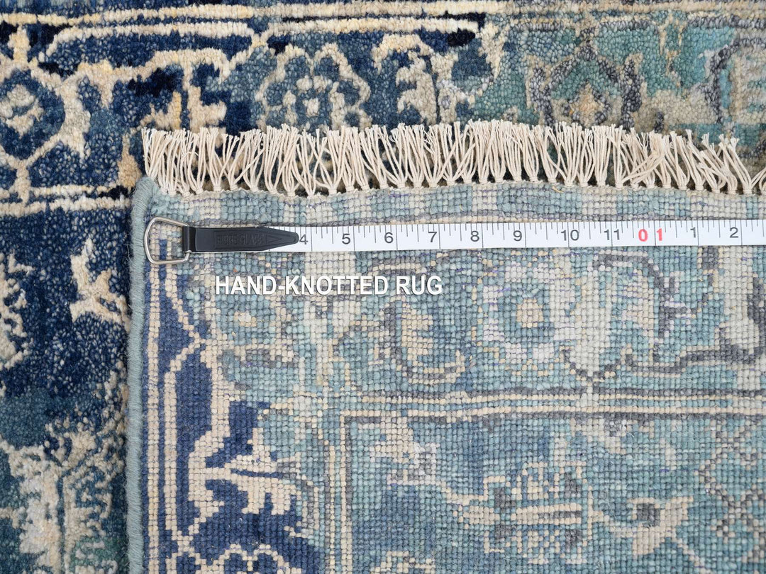2'7" x 10'0" New Hand Knotted Teal Wool & Silk Runner Oriental Rug - MOA10264356