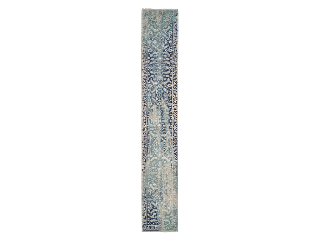 2'7" x 15'9" New Hand Knotted Teal Wool & Silk Runner Oriental Rug - MOA10264367