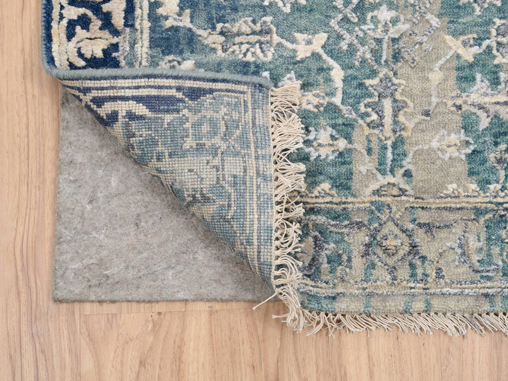 2'7" x 15'9" New Hand Knotted Teal Wool & Silk Runner Oriental Rug - MOA10264367