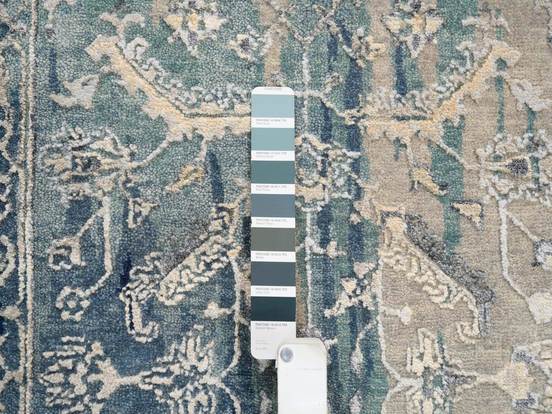 2'7" x 15'9" New Hand Knotted Teal Wool & Silk Runner Oriental Rug - MOA10264367
