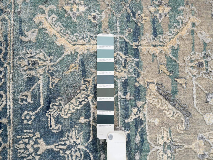 2'7" x 15'9" New Hand Knotted Teal Wool & Silk Runner Oriental Rug - MOA10264367