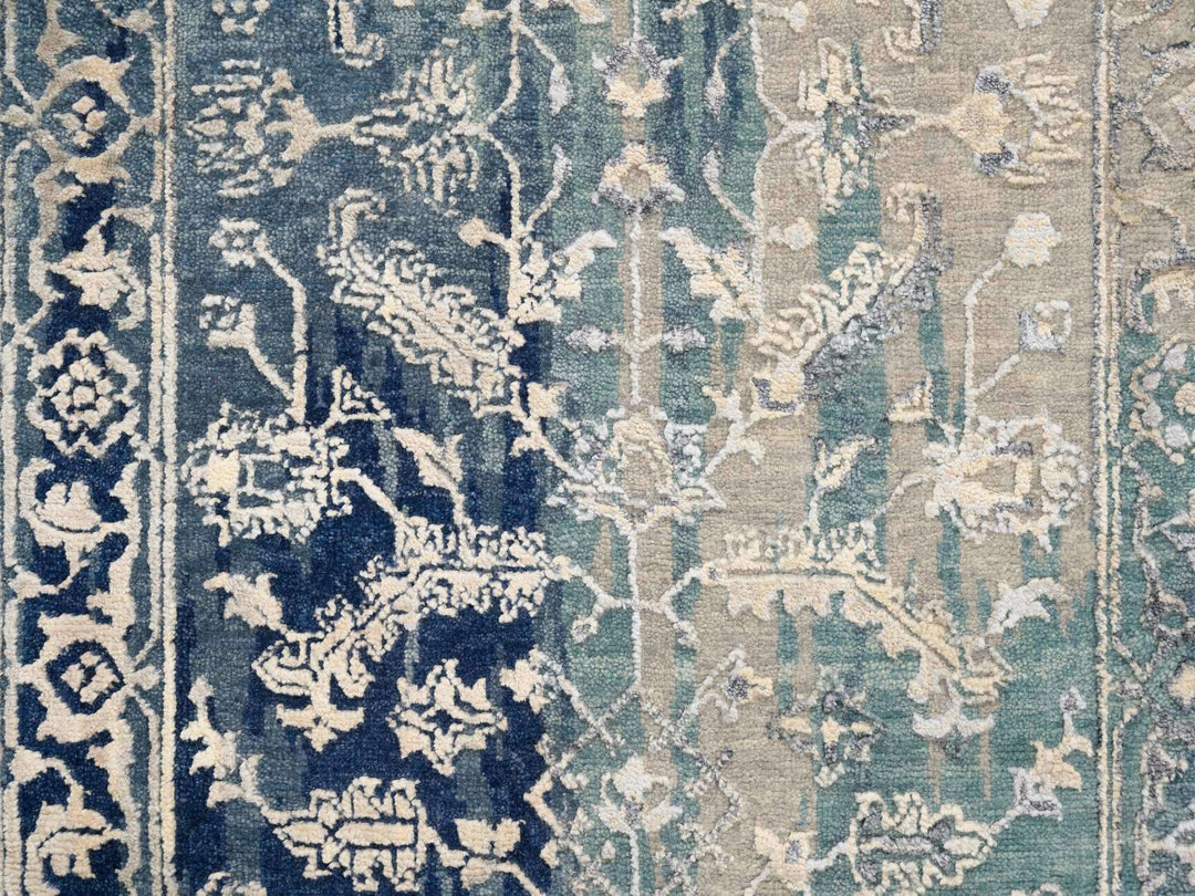2'7" x 15'9" New Hand Knotted Teal Wool & Silk Runner Oriental Rug - MOA10264367