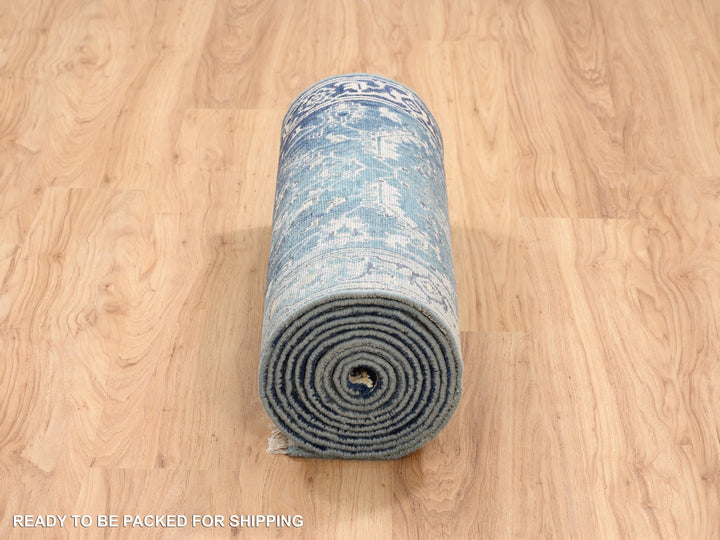 2'7" x 15'9" New Hand Knotted Teal Wool & Silk Runner Oriental Rug - MOA10264367