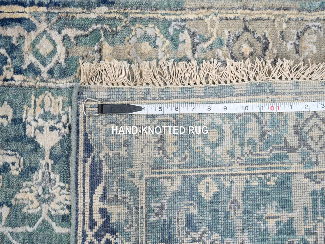 2'7" x 15'9" New Hand Knotted Teal Wool & Silk Runner Oriental Rug - MOA10264367