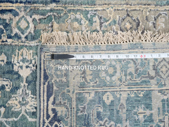 2'7" x 15'9" New Hand Knotted Teal Wool & Silk Runner Oriental Rug - MOA10264367