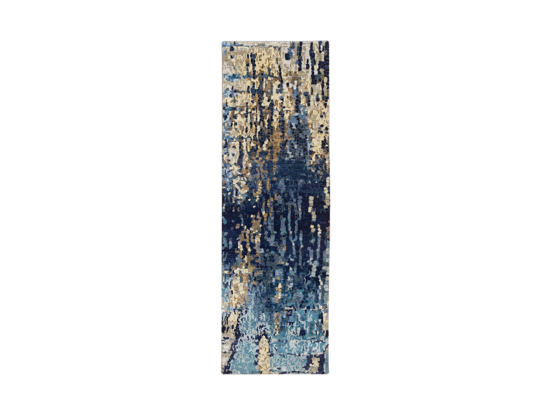 2'6" x 8'0" New Hand Knotted Blue Wool & Silk Runner Oriental Rug - MOA10264370