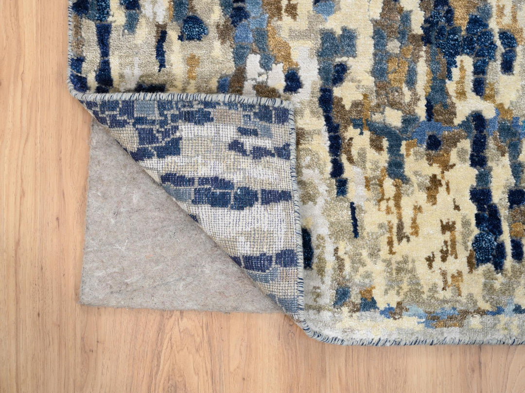 2'6" x 8'0" New Hand Knotted Blue Wool & Silk Runner Oriental Rug - MOA10264370
