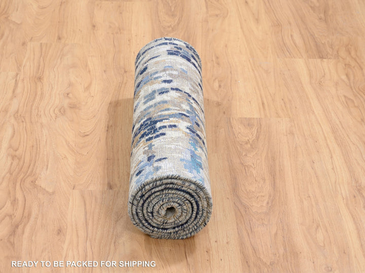 2'6" x 8'0" New Hand Knotted Blue Wool & Silk Runner Oriental Rug - MOA10264370