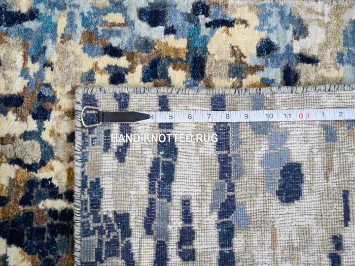 2'6" x 8'0" New Hand Knotted Blue Wool & Silk Runner Oriental Rug - MOA10264370