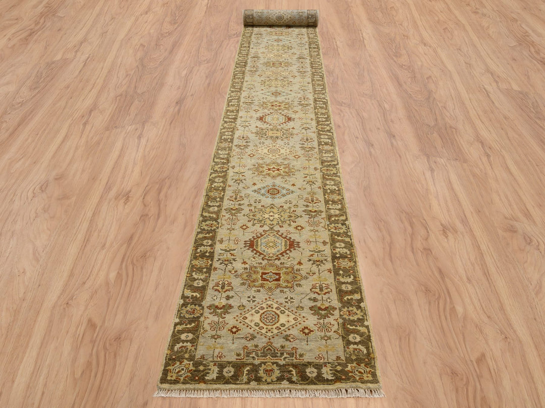2'6" x 21'10" New Hand Knotted Grey Wool Runner Oriental Rug - MOA10264378