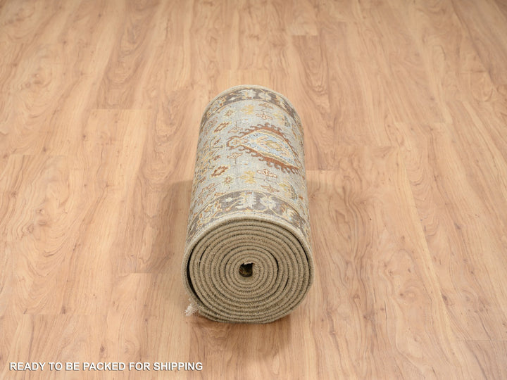 2'8" x 19'10" New Hand Knotted Grey Wool Runner Oriental Rug - MOA10264379