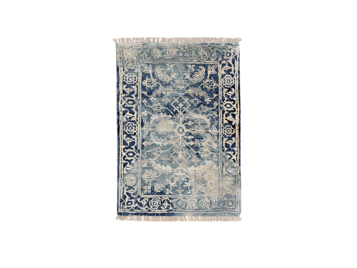 2'0" x 3'0" New Hand Knotted Teal Wool & Silk Rectangle Oriental Rug - MOA10264385