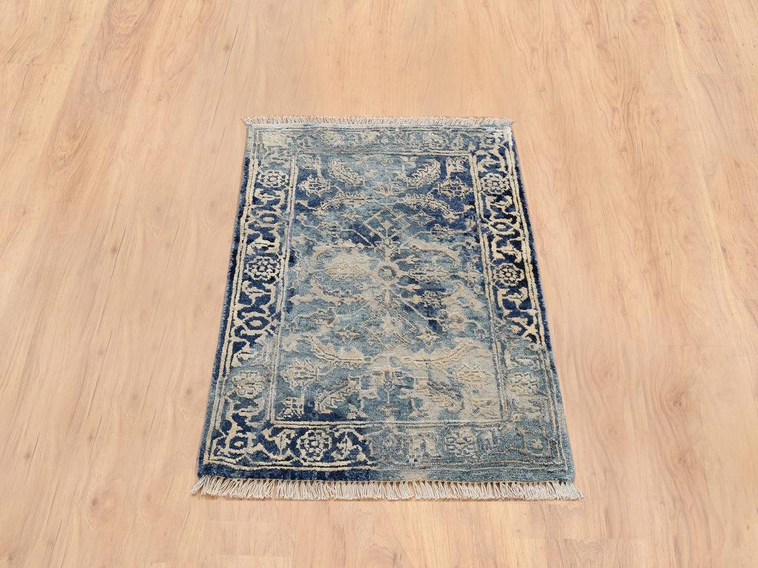 2'0" x 3'0" New Hand Knotted Teal Wool & Silk Rectangle Oriental Rug - MOA10264385