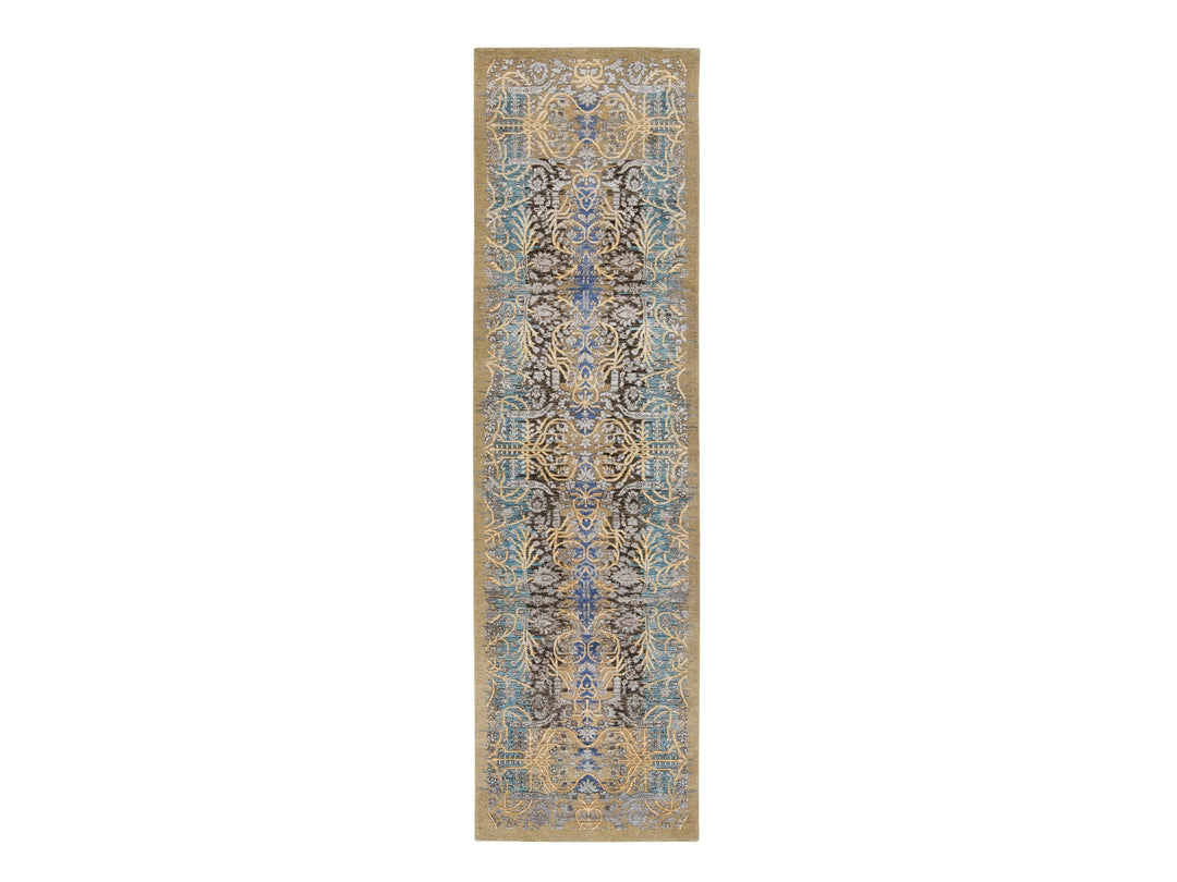 2'6" x 10'0" New Hand Knotted Brown Wool & Silk Runner Oriental Rug - MOA10264407